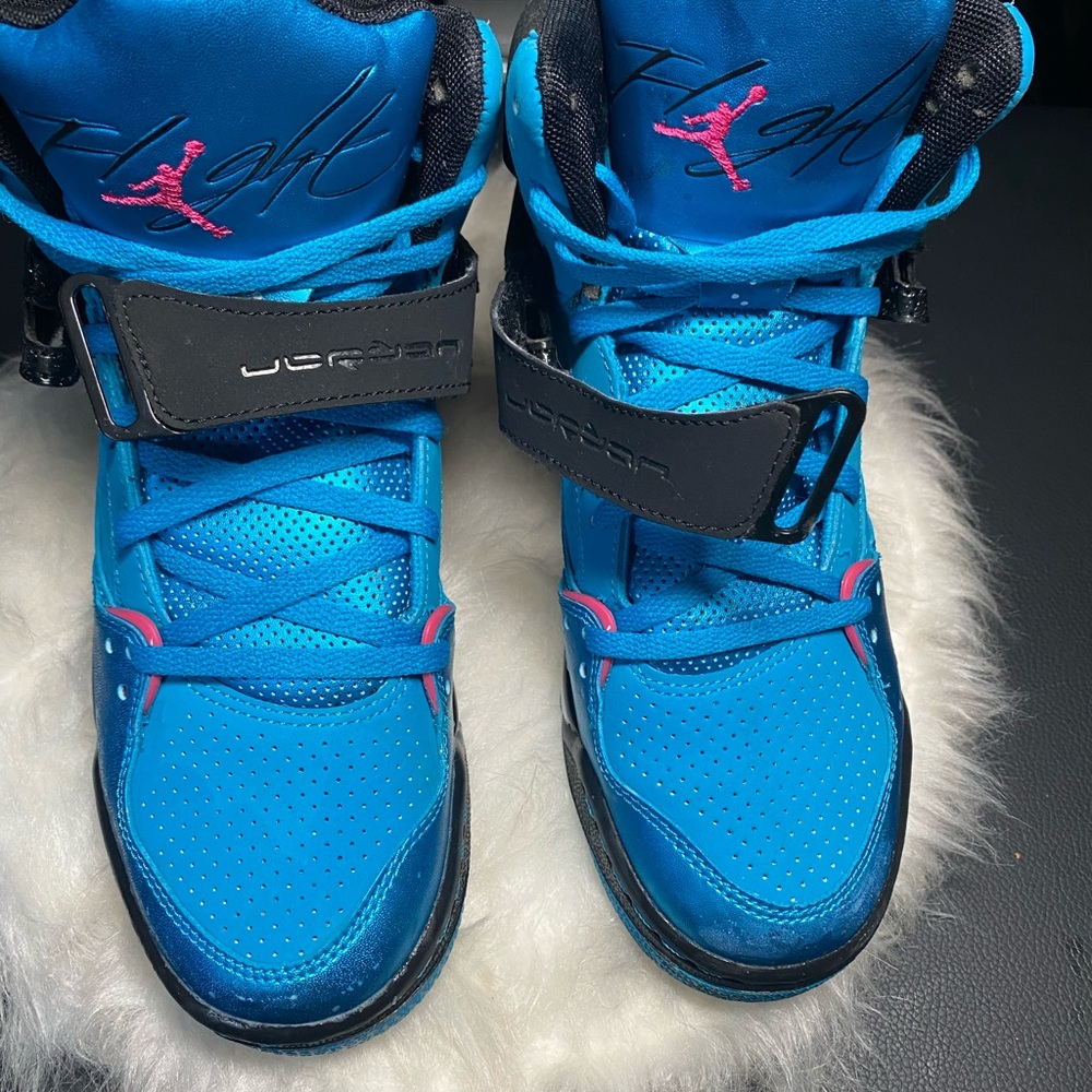 Jordan Kids Bright Blue and Pink Sneakers